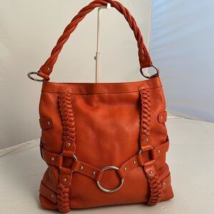 Michael Rome large orange Italian leather shoulder bag tote